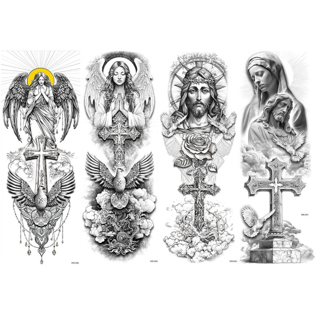 2 Sheets Christ Angel Jesus Cross Full Arm Sleeves