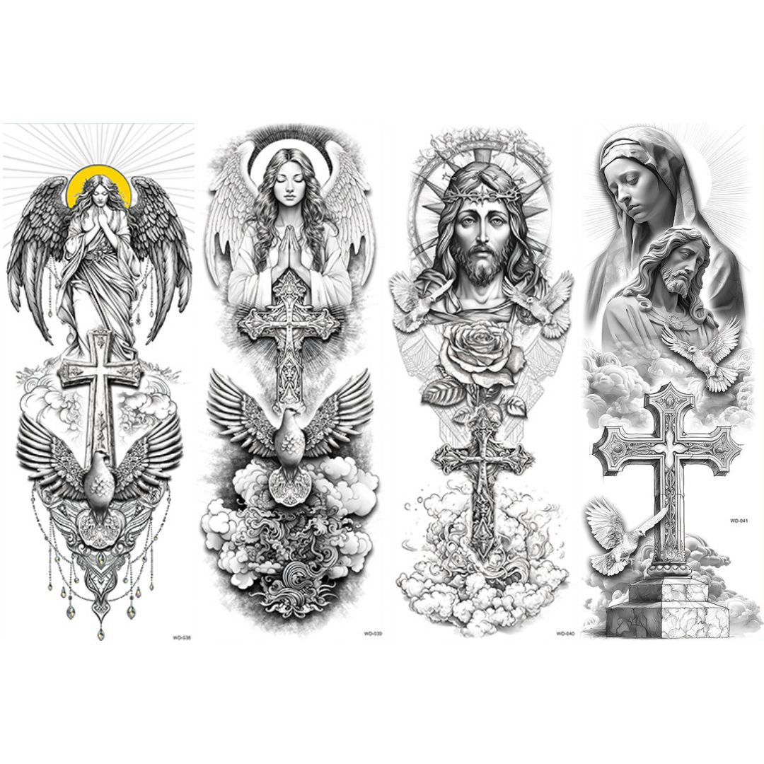 2 Sheets Christ Angel Jesus Cross Full Arm Sleeves