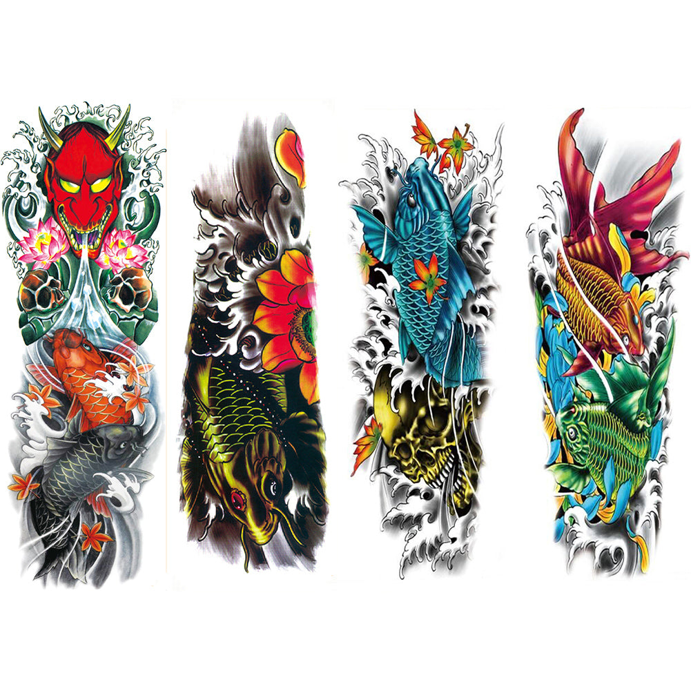 4 Sheets Monster Fish Skull Full Arm Sleeves