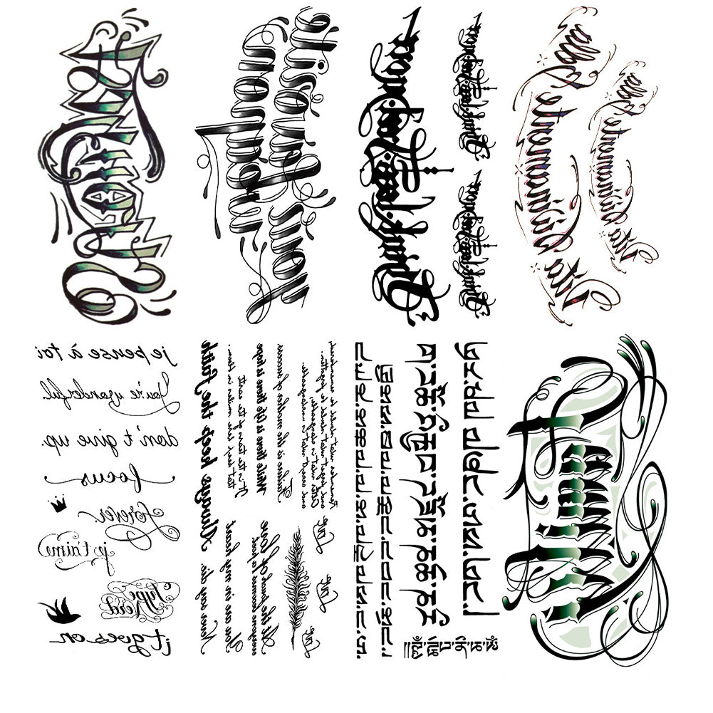 4 Sheets Letters Waterproof Half Arm Temporary Tattoo