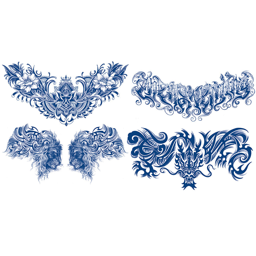 4 Sheets Lion Flower Art Letters Chest Shoulder Semi Permanent Tattoos