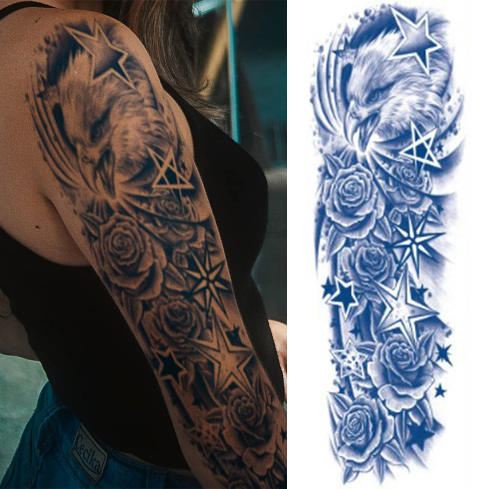 2 Sheets Wave Star Eagle Semi Permanent Full Arm Sleeves Tattoo