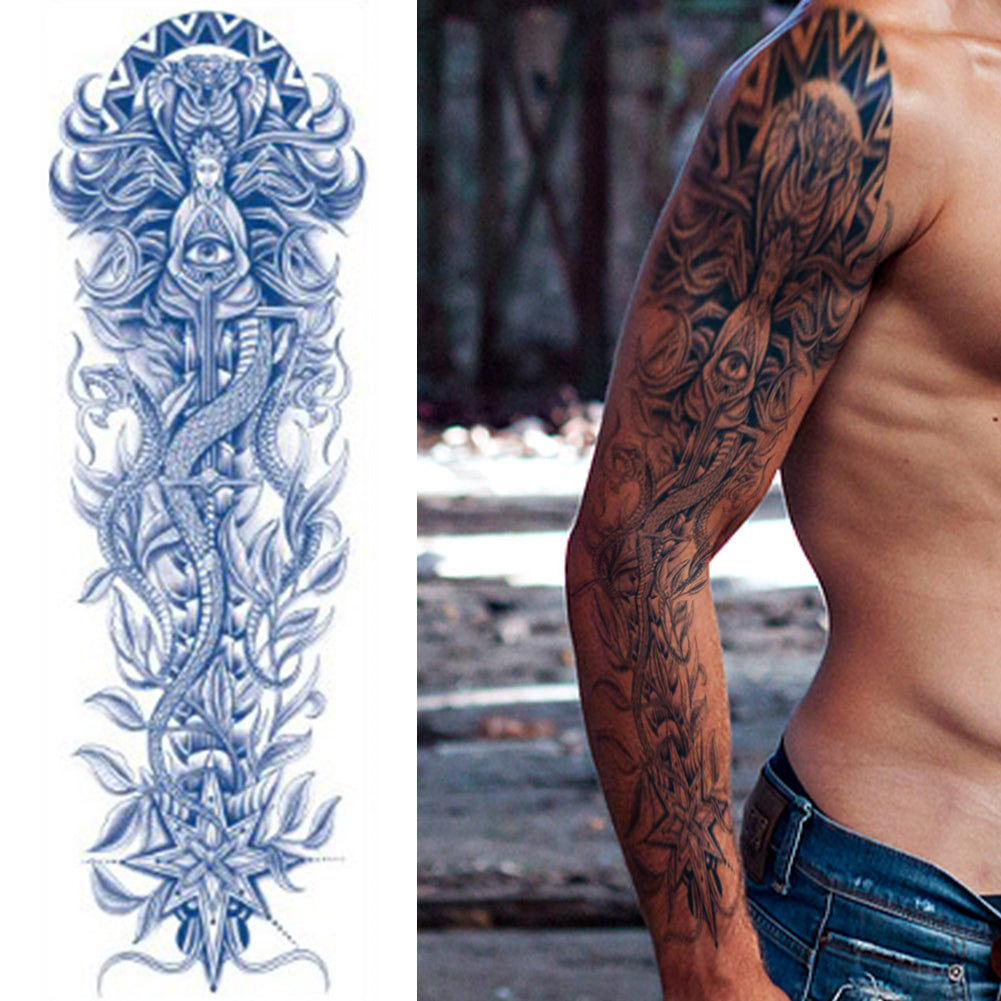 4 Sheets Buddha Sword Semi Permanent Full Arm Sleeves Tattoo