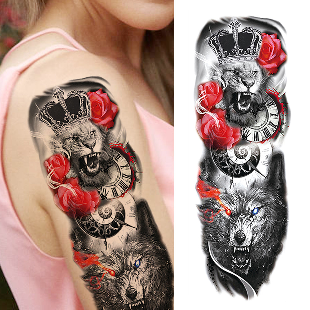 2 Sheets Lion Wolf Tiger Full Arm Sleeves