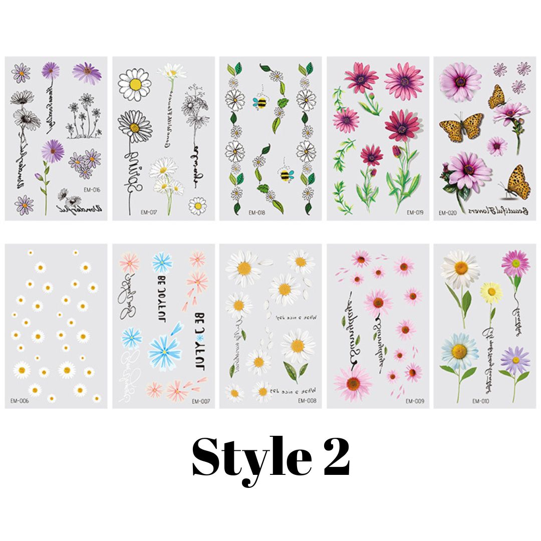 10 Sheets Small Daisy Flower Temporary Tattoo Stickers