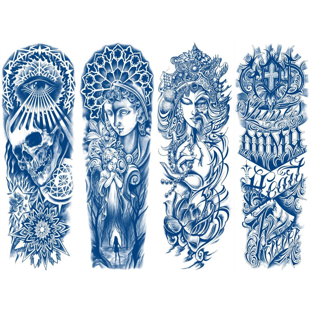 4 Sheets Religion Style Semi Permanent Full Arm Sleeves Tattoo Lasts 15 Days
