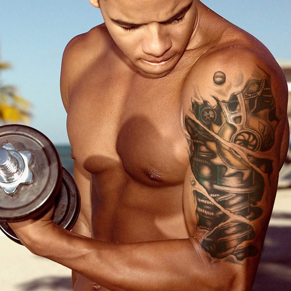 2 Pieces Large 3D Mechanical Parts Gear Arm Eyeball Muscle Temporary Tattoo