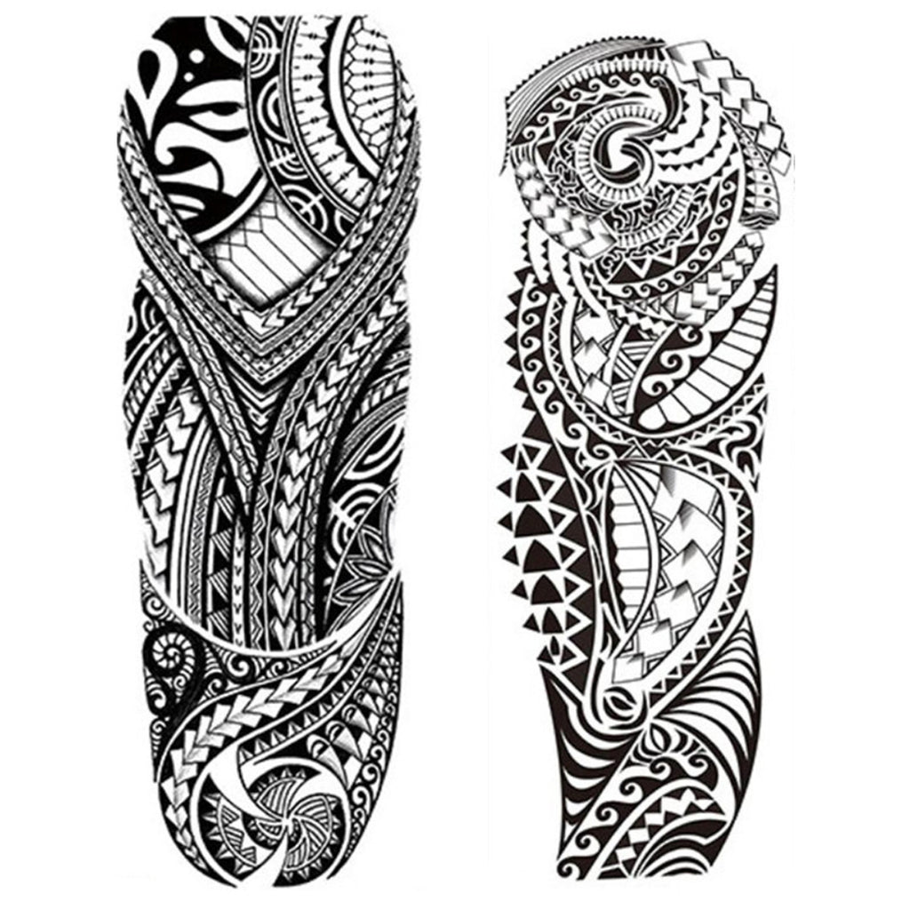 2 Sheets Full Arm Maori Totem Sleeve Black Cool 170mm * 480mm Waterproof Temporary Tattoo