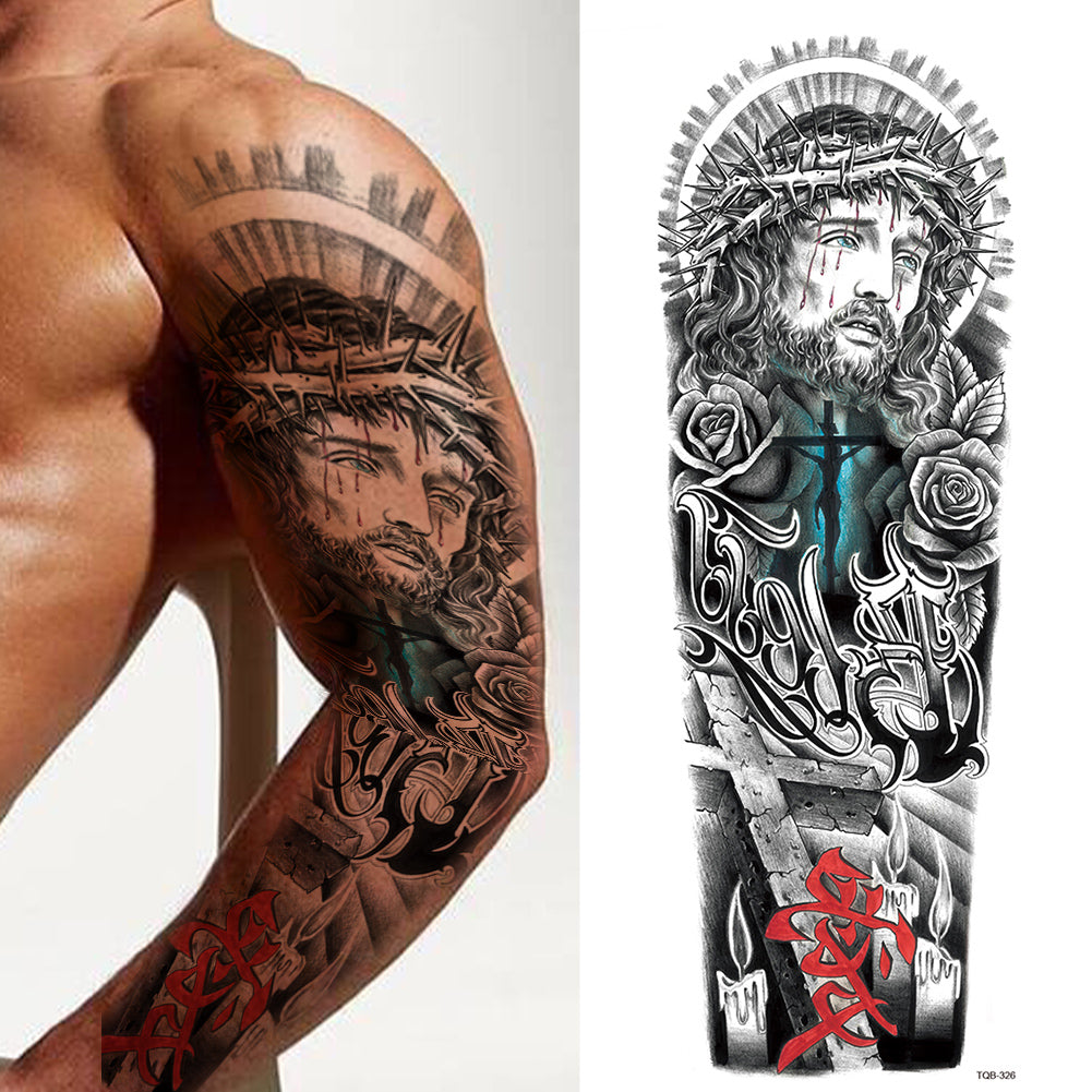 3 Sheets Indian Skull Clock Full Arm Sleeves