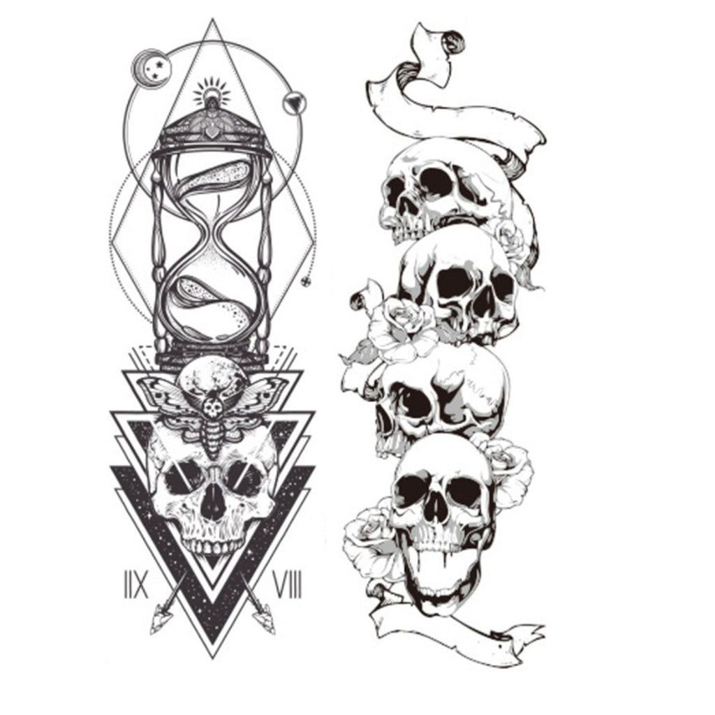 2 Sheets Skull Dreamcatcher Hourglass Full Arm Sleeves