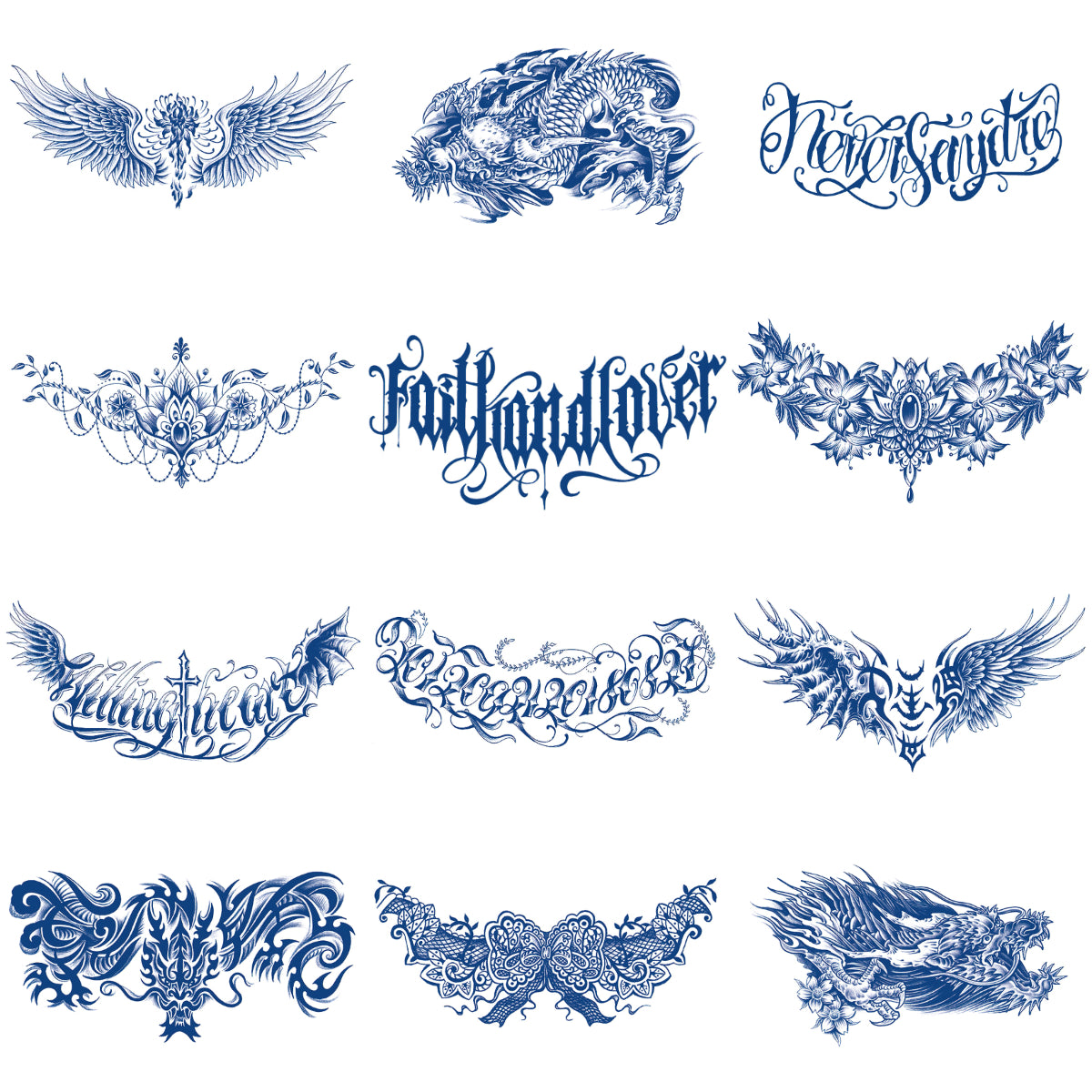 12 Sheets Chest Shoulder Semi Permanent Tattoos