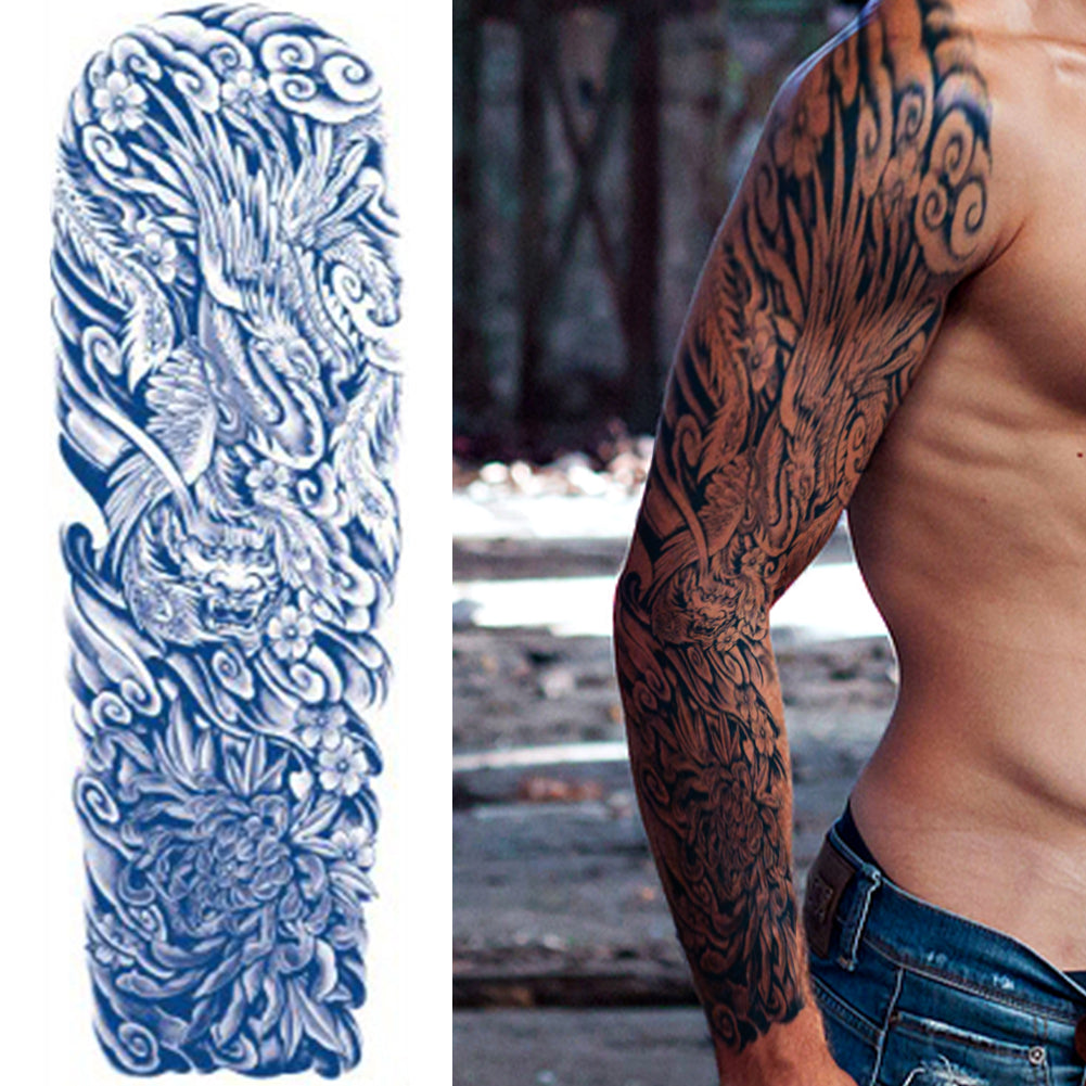 2 Sheets Dragon Wave Semi Permanent Full Arm Sleeves Tattoo