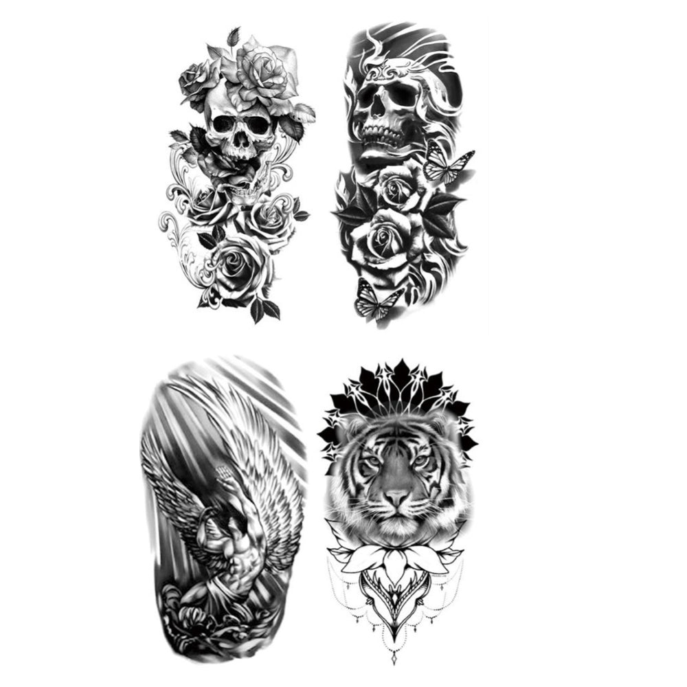 4 Sheets Black Half Arm Extra Large Temporary Tattoo