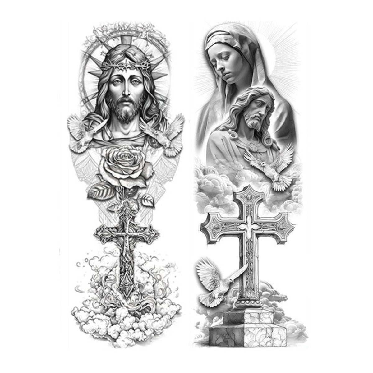 2 Sheets Christ Angel Jesus Cross Full Arm Sleeves