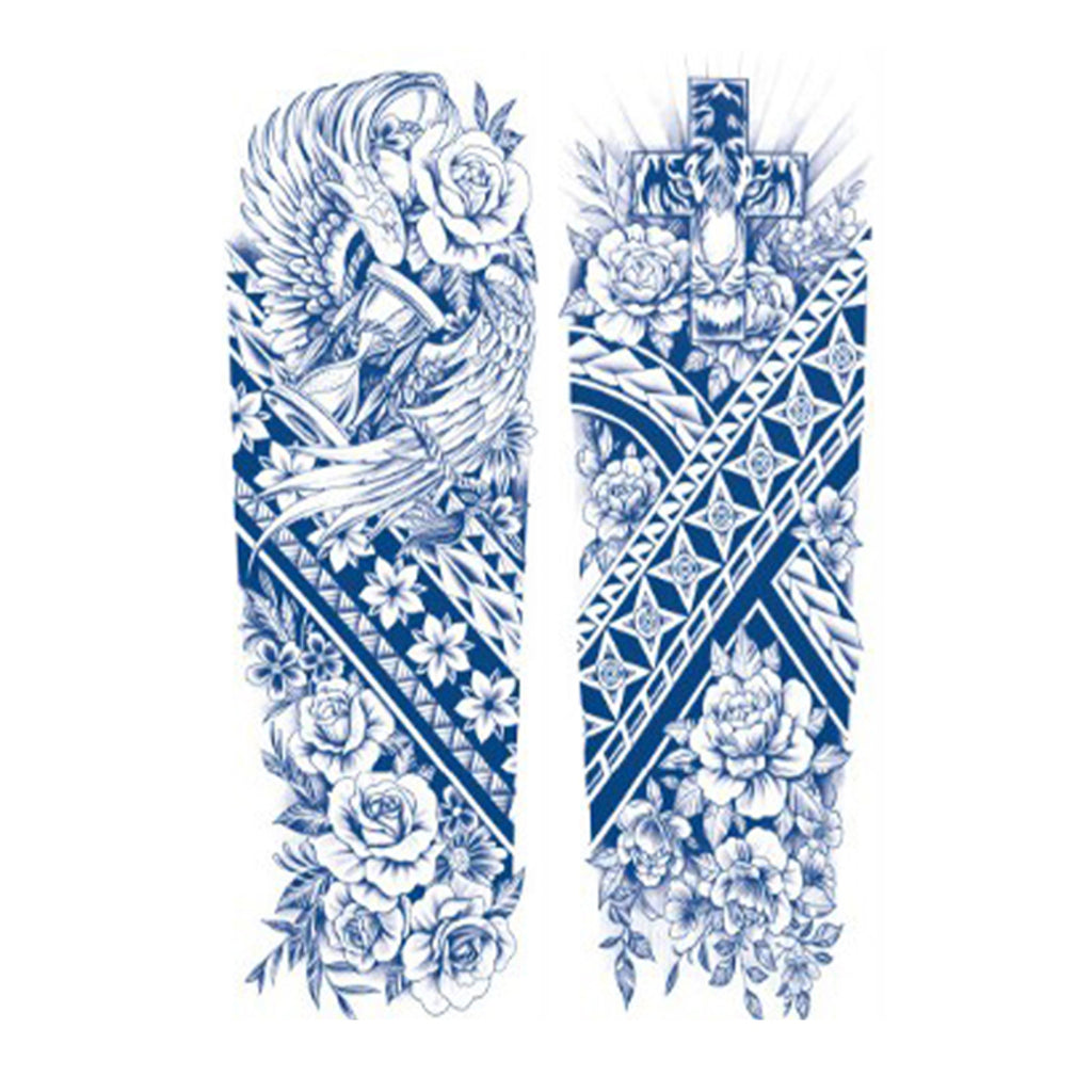 2  Sheets Cross Tribe Semi Permanent Full Arm Sleeves Tattoo