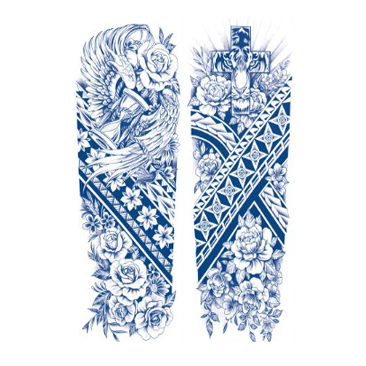 2  Sheets Cross Tribe Semi Permanent Full Arm Sleeves Tattoo