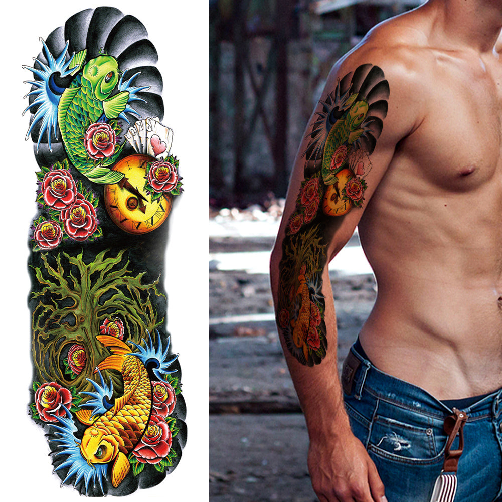 2 Sheets Fish Wave Heart Flower Full Arm Sleeves