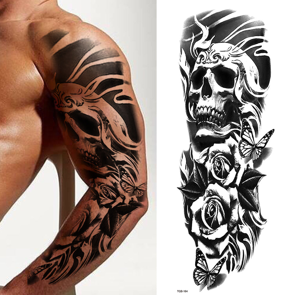 4 Sheets Skull Star Rose Gun Full Arm Sleeves