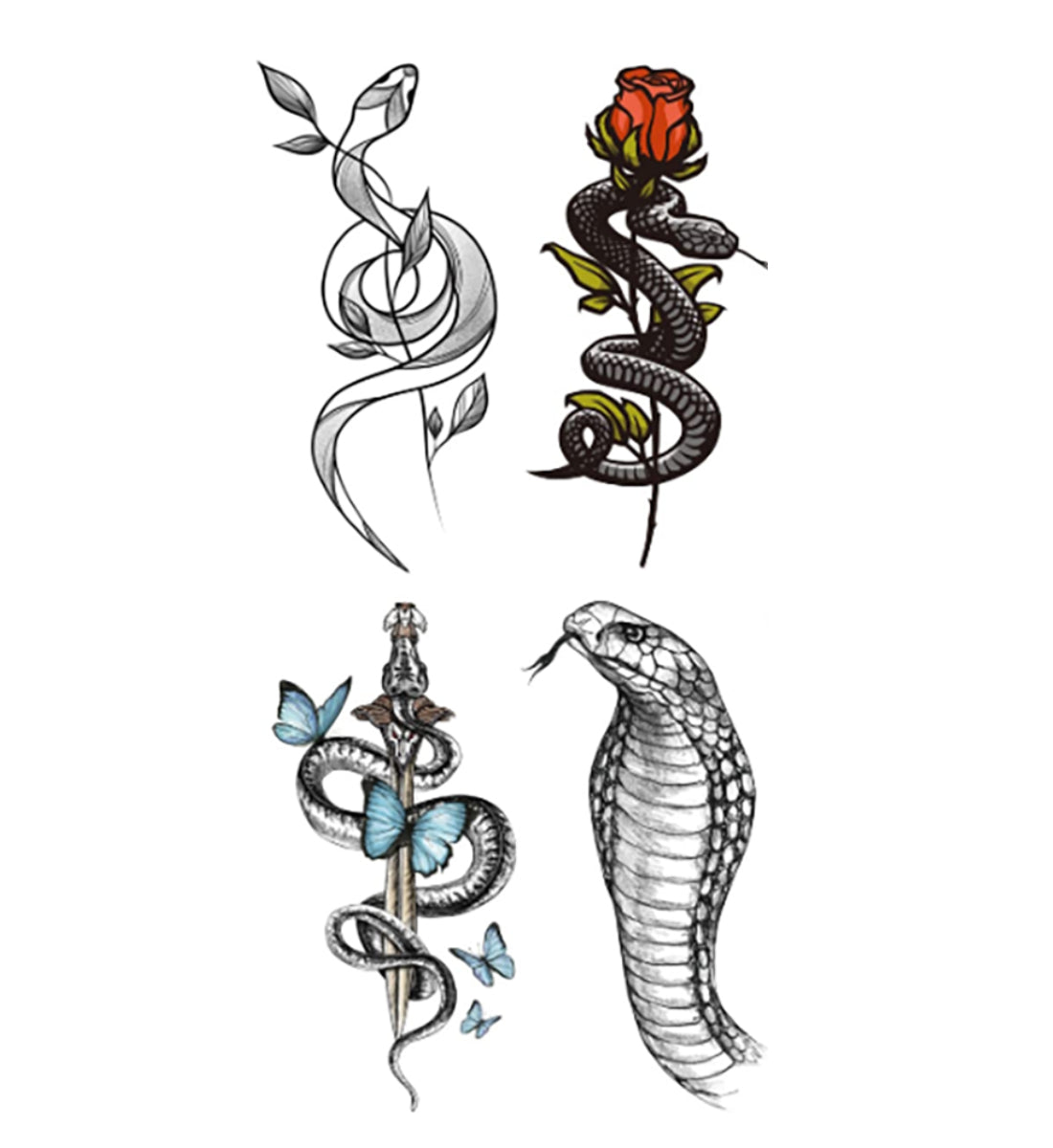 4 Sheets Snake Temporary Tattoos Stickers