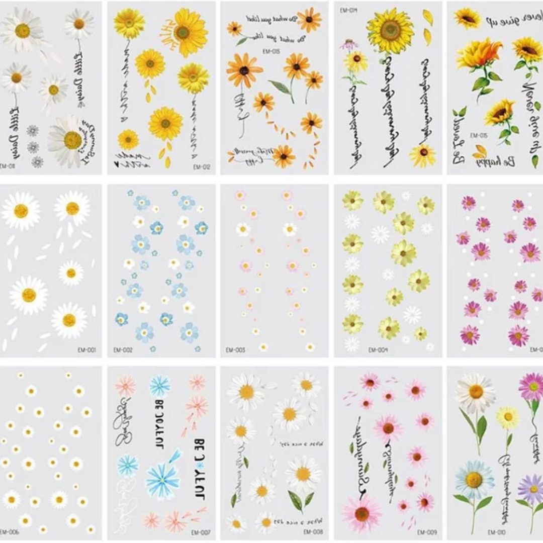 10 Sheets Small Daisy Flower Temporary Tattoo Stickers