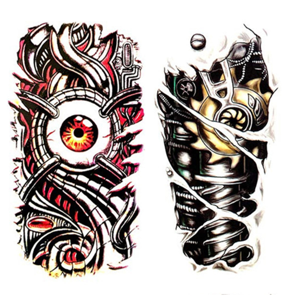 2 Pieces Large 3D Mechanical Parts Gear Arm Eyeball Muscle Temporary Tattoo