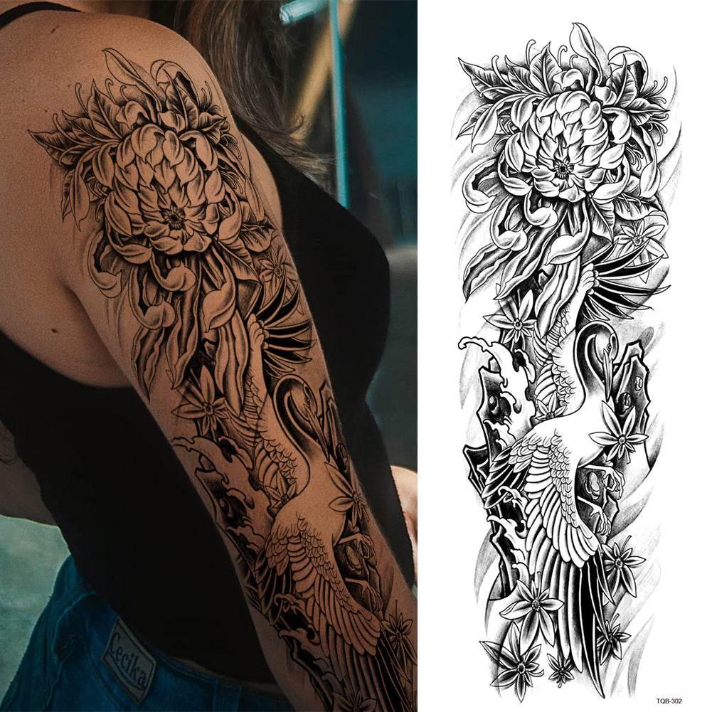 2 Sheets Wave Flower Japanese Style Full Arm Sleeves