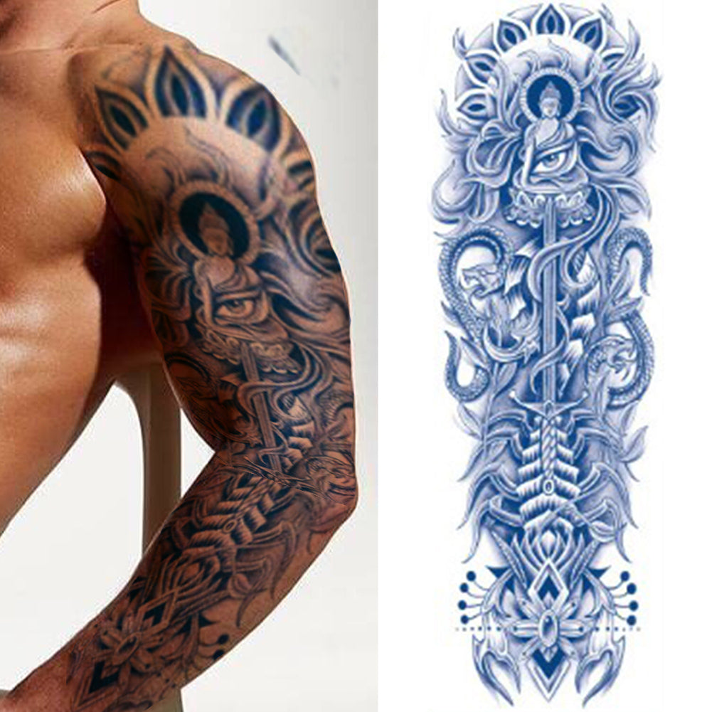 4 Sheets Buddha Sword Semi Permanent Full Arm Sleeves Tattoo
