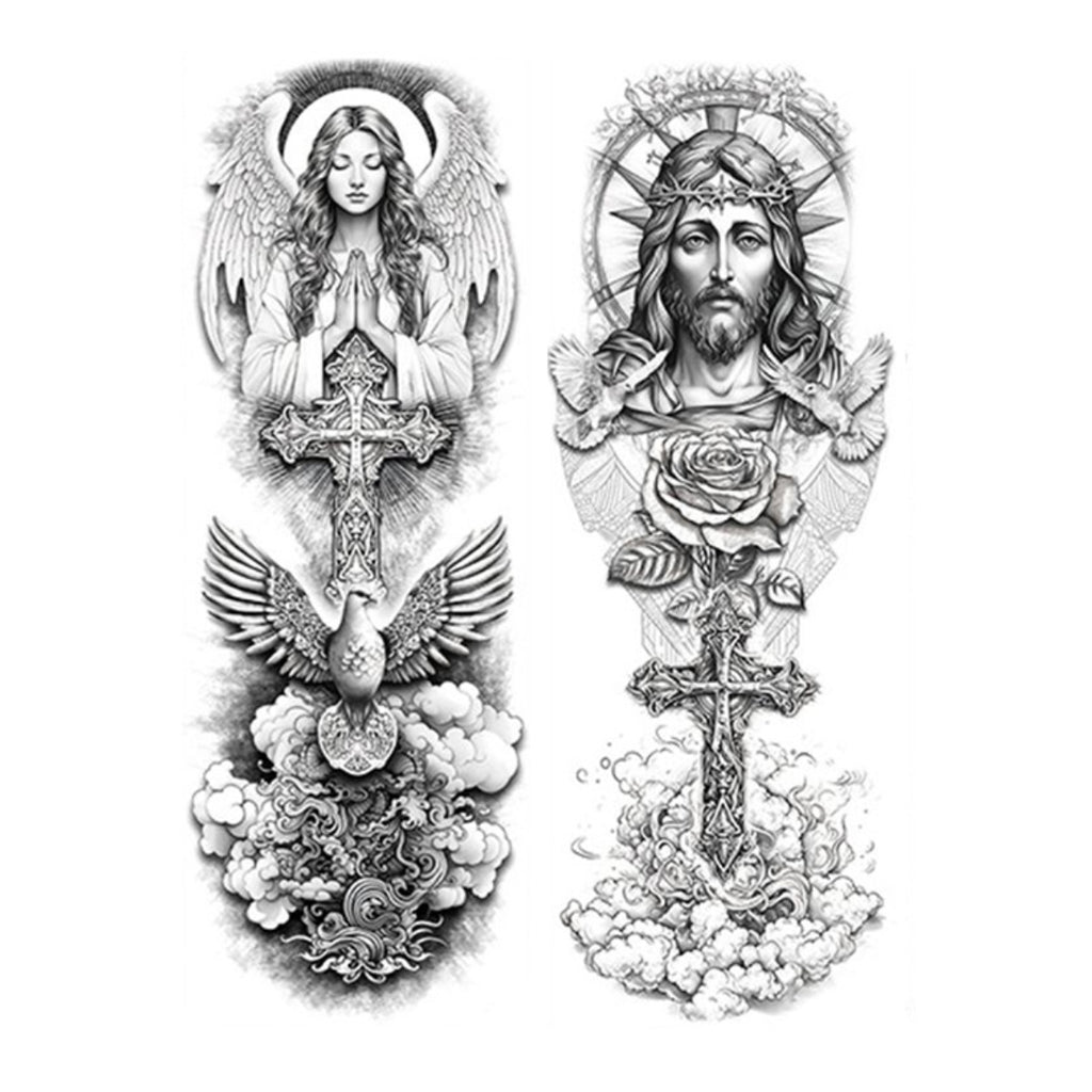 2 Sheets Christ Angel Jesus Cross Full Arm Sleeves