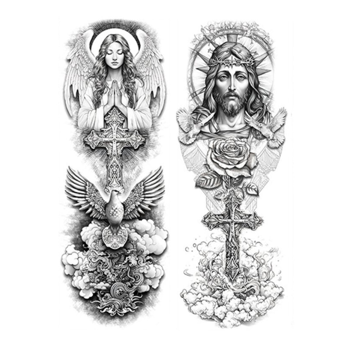 2 Sheets Christ Angel Jesus Cross Full Arm Sleeves