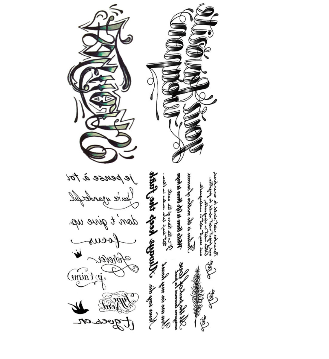 4 Sheets Letters Waterproof Half Arm Temporary Tattoo