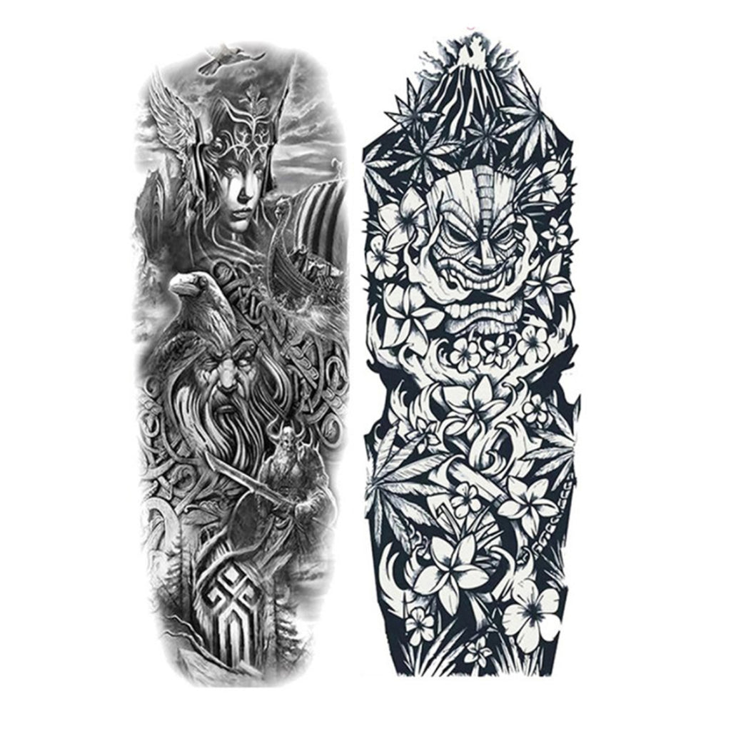 2 Sheets Viking Warriors Full Arm Sleeves Temporary Tattoos