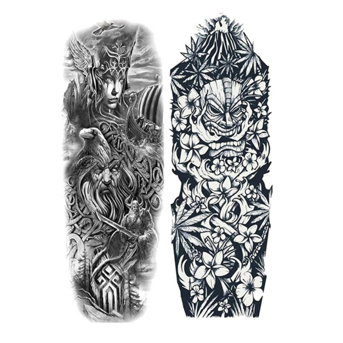 2 Sheets Viking Warriors Full Arm Sleeves Temporary Tattoos