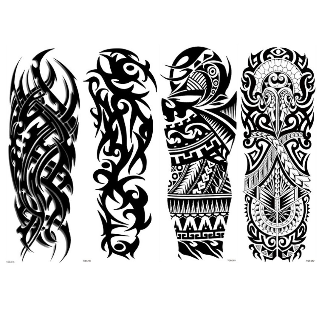 4 Sheets Full Arm Sleeve Maori Temporary Tattoos Realistic Thorns Totem Waterproof Tattoo Stickers Arm Body