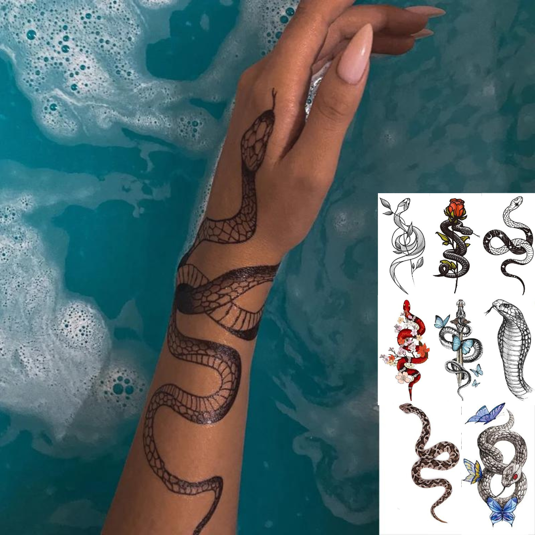 4 Sheets Snake Temporary Tattoos Stickers