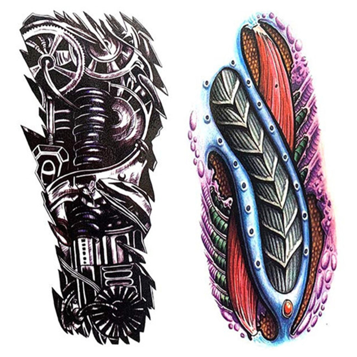 2 Pieces Large 3D Mechanical Parts Gear Arm Eyeball Muscle Temporary Tattoo