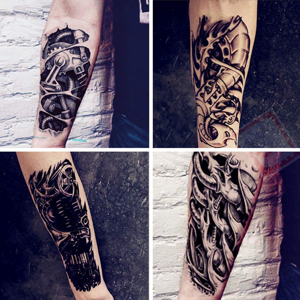 2 Pieces Large 3D Mechanical Parts Gear Arm Eyeball Muscle Temporary Tattoo