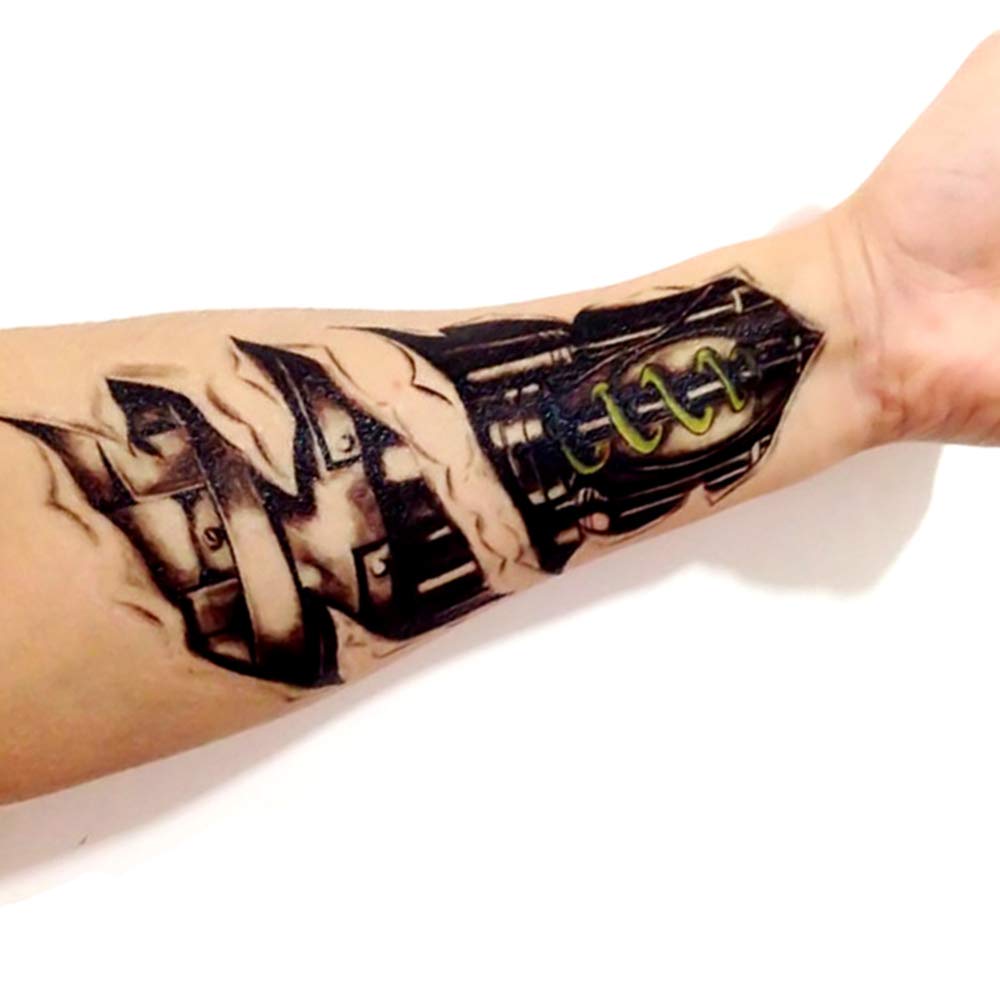 2 Pieces Large 3D Mechanical Parts Gear Arm Eyeball Muscle Temporary Tattoo