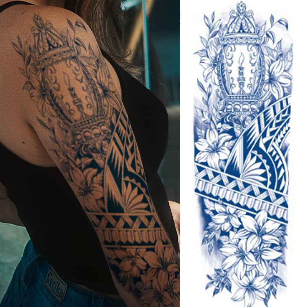 2  Sheets Cross Tribe Semi Permanent Full Arm Sleeves Tattoo