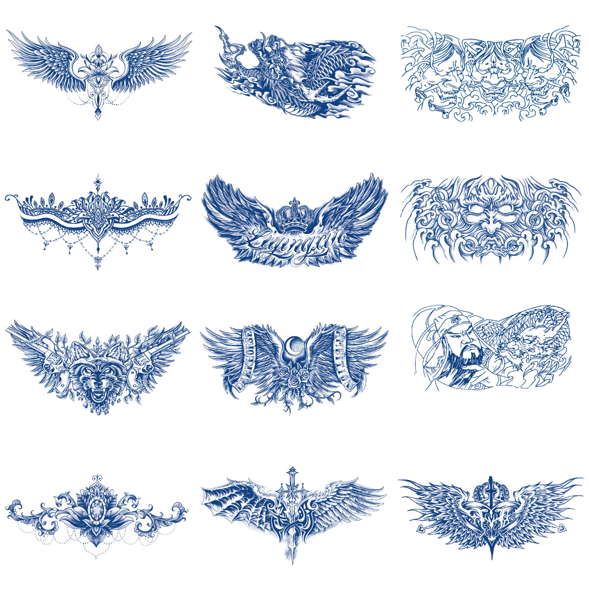 12 Sheets Chest Shoulder Semi Permanent Tattoos