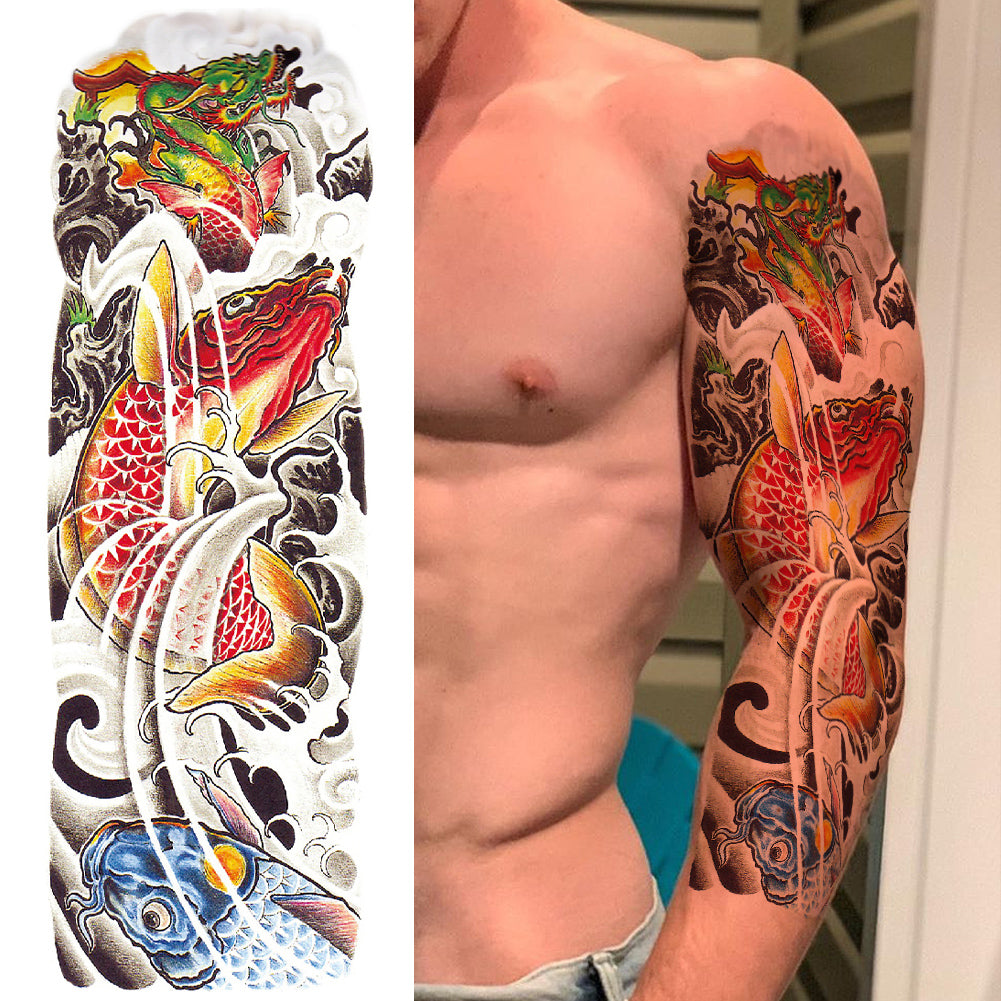 2 Sheets Fish Wave Heart Flower Full Arm Sleeves