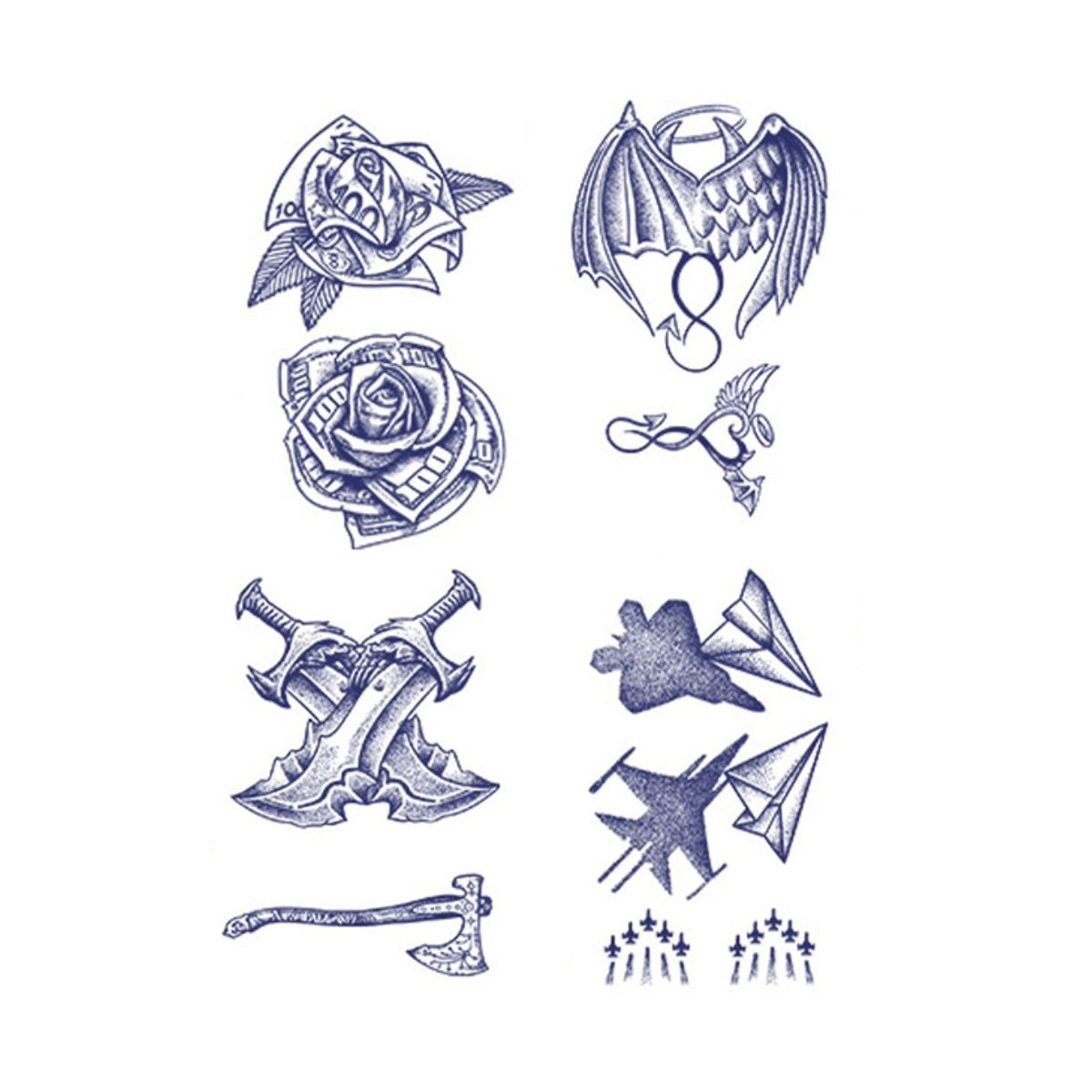 4 Sheets Devil Wings Axe Plane Semi-Permanent Tattoo Stickers