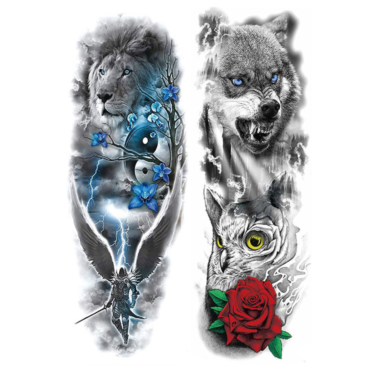 2 Sheets Lion Wolf Tiger Full Arm Sleeves