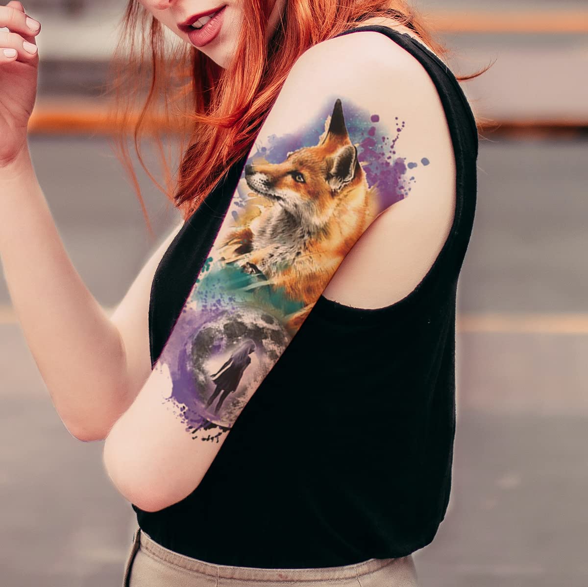 12 Sheets Large Temporary Tattoos - 21x15cm Flower Arm Watercolor Hand Paint ink Leopard Tiger Owl Dragon Horse Lion Wolf Deer Cat Fox For Men and Women