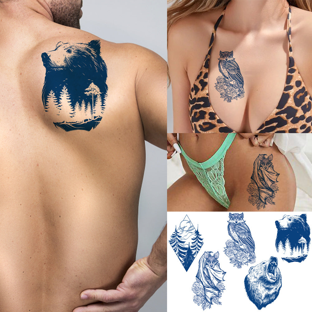 2 Sheets Semi-Permanent Forest Bear Tattoo Stickers