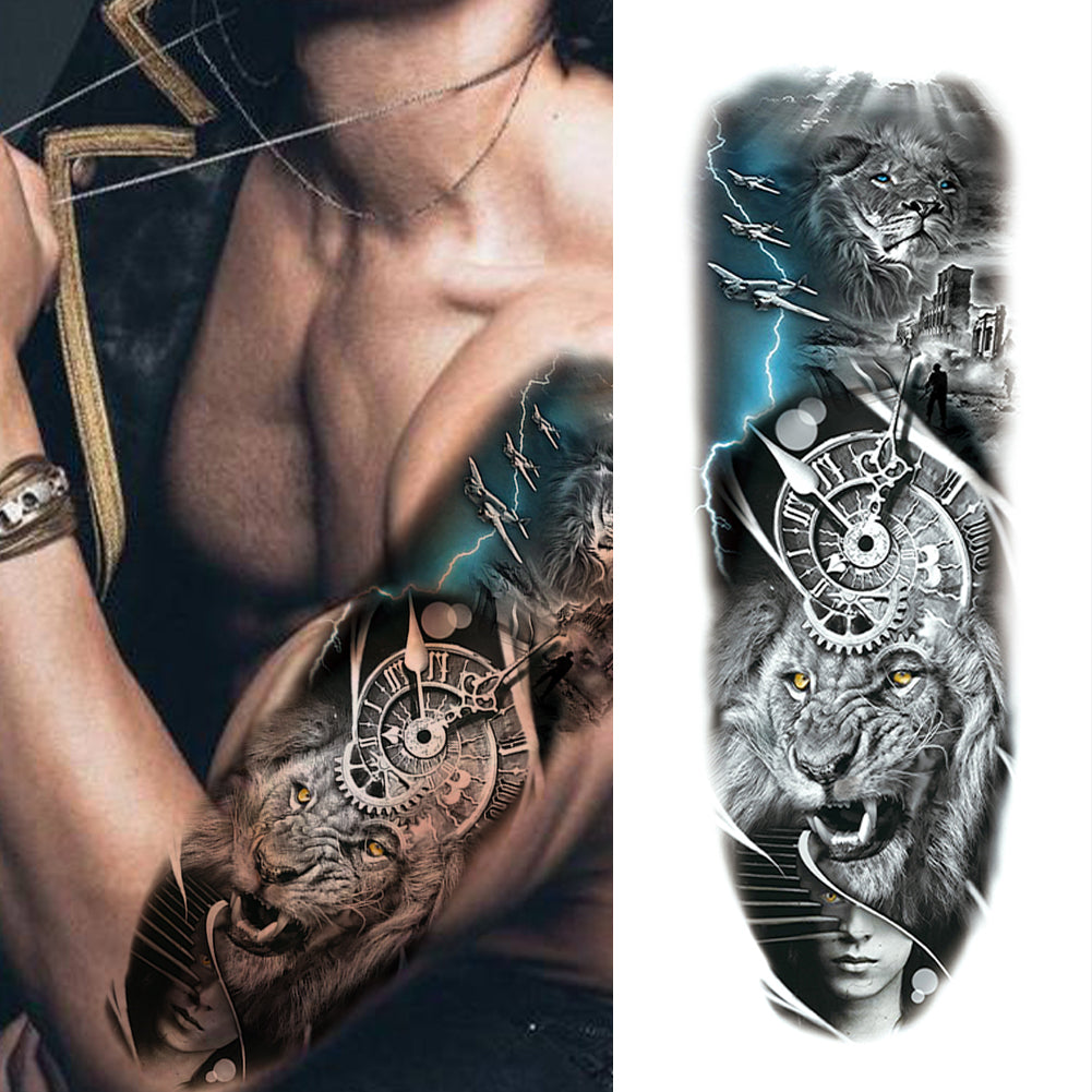 2 Sheets Lion Compass Tiger Full Arm Sleeves