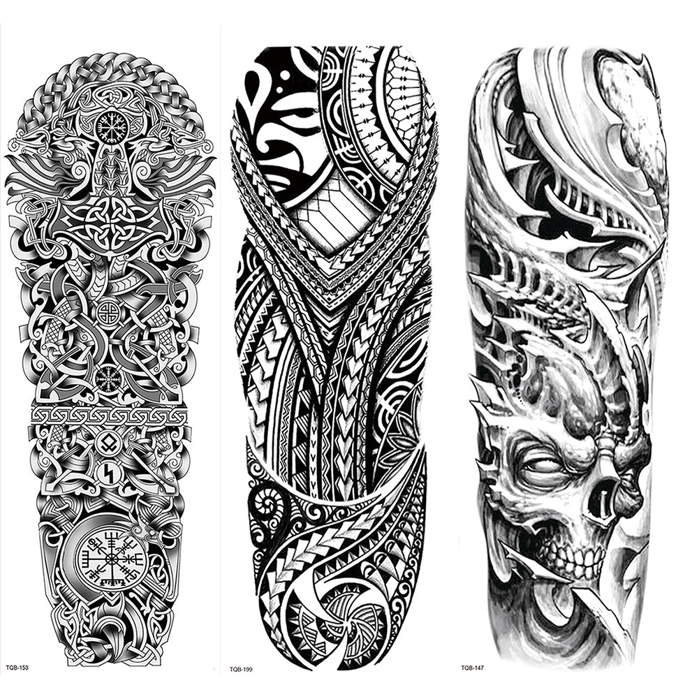 2 Sheets Bone Metal Totem Tribe Full Arm Sleeves