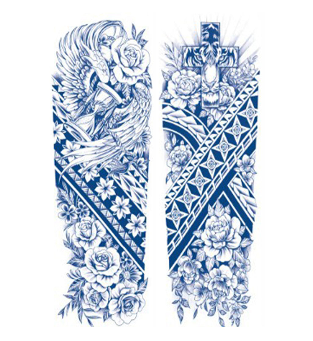2 Sheets Cross Tribe Semi Permanent Full Arm Sleeves Tattoo