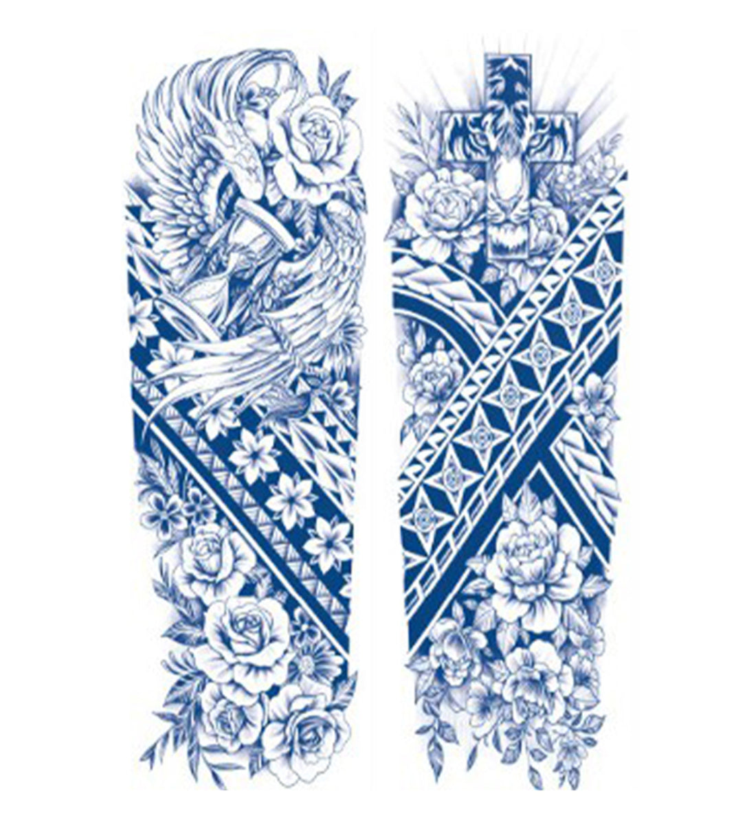 2 Sheets Cross Tribe Semi Permanent Full Arm Sleeves Tattoo