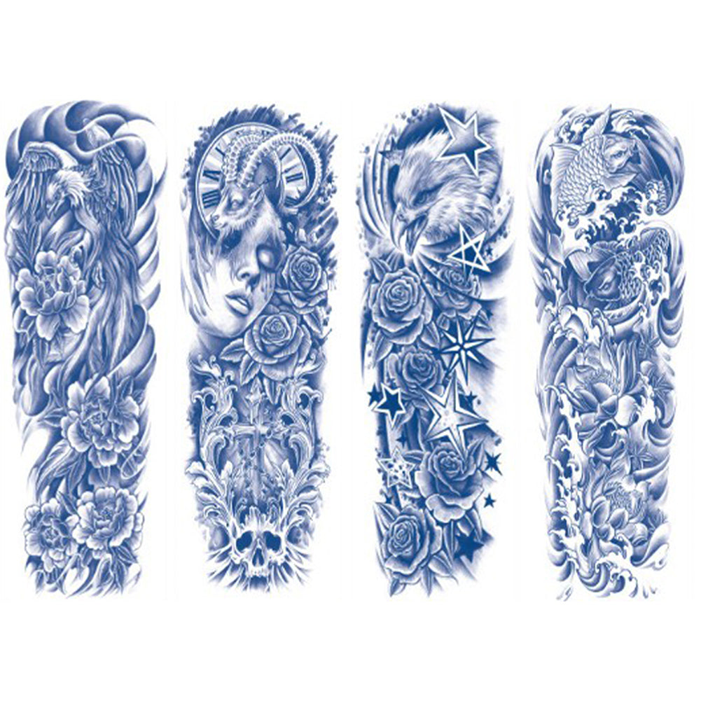2 Sheets Wave Star Eagle Semi Permanent Full Arm Sleeves Tattoo