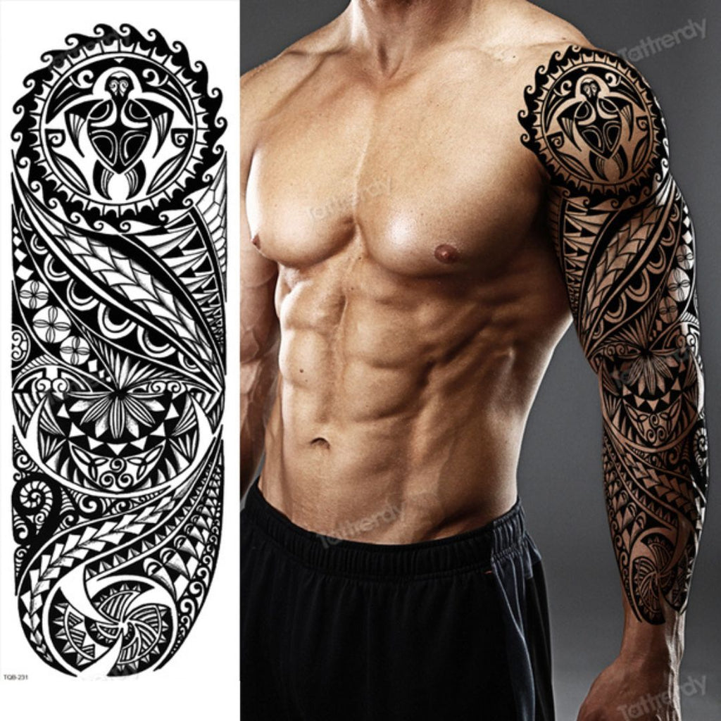 2 Sheets Full Arm Maori Totem Sleeve Black Cool 170mm * 480mm Waterproof Temporary Tattoo